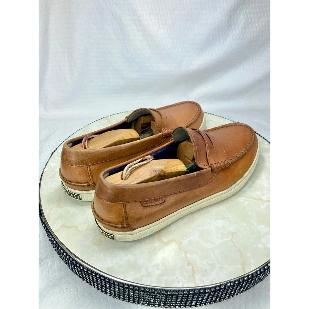 Cole Haan Grand OS Leather Penny Loafers Mens 8 Tan Office Preppy Slip On Shoes